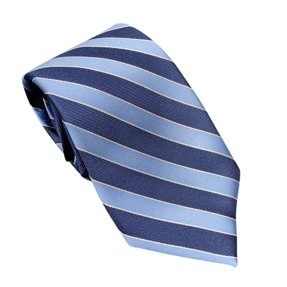 Tommy Hilfiger Blue Striped Silk Necktie Preppy Ivy League Business Classic Tie
